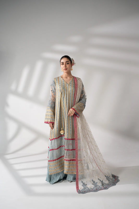 Ulfat - Embroidered Ice Grey Angrakha