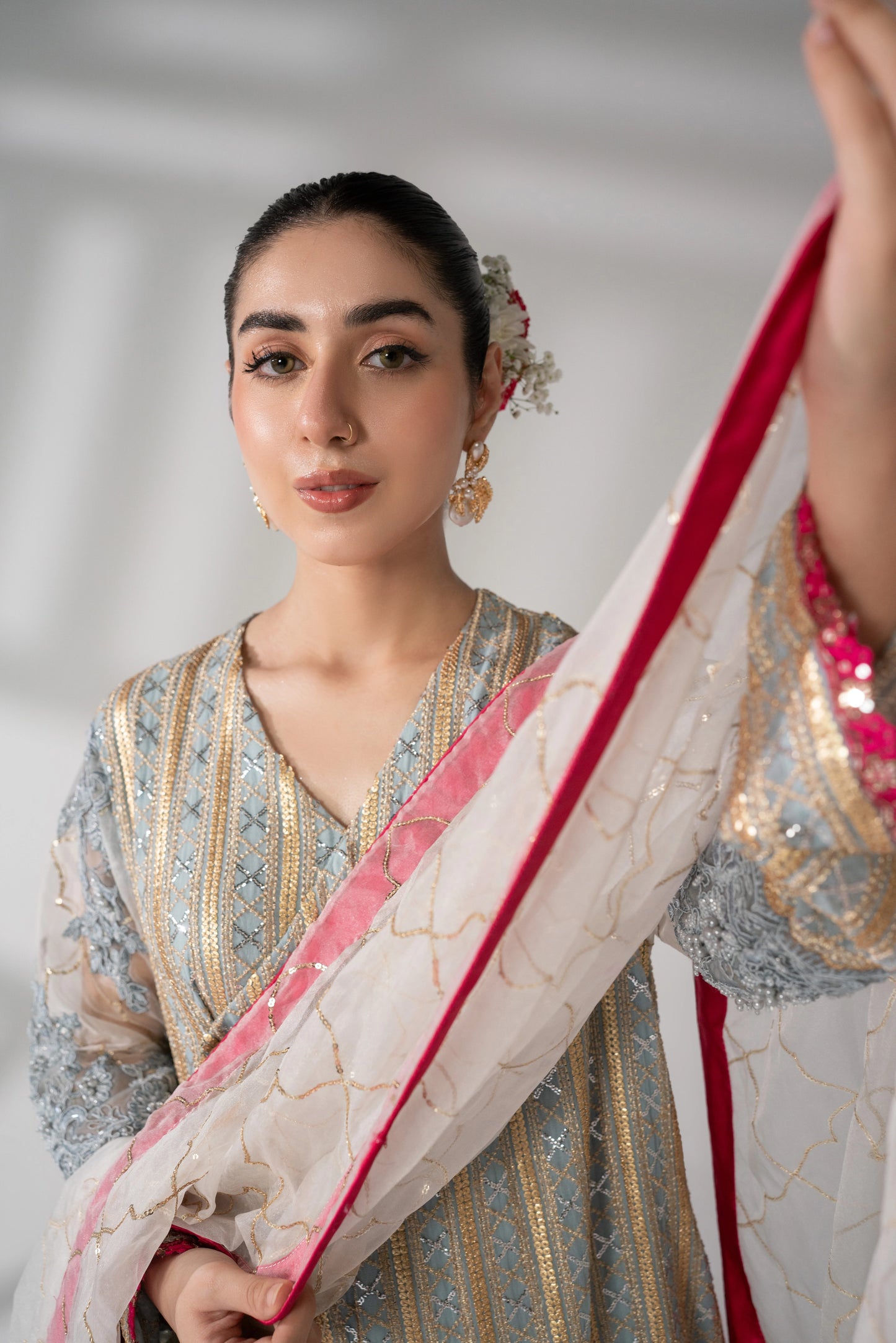 Ulfat - Embroidered Ice Grey Angrakha