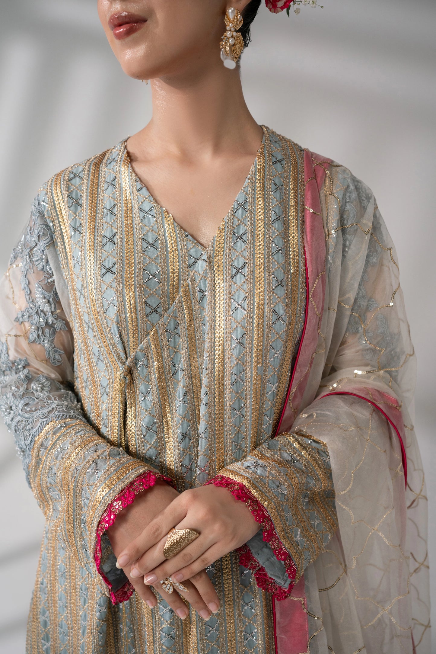 Ulfat - Embroidered Ice Grey Angrakha