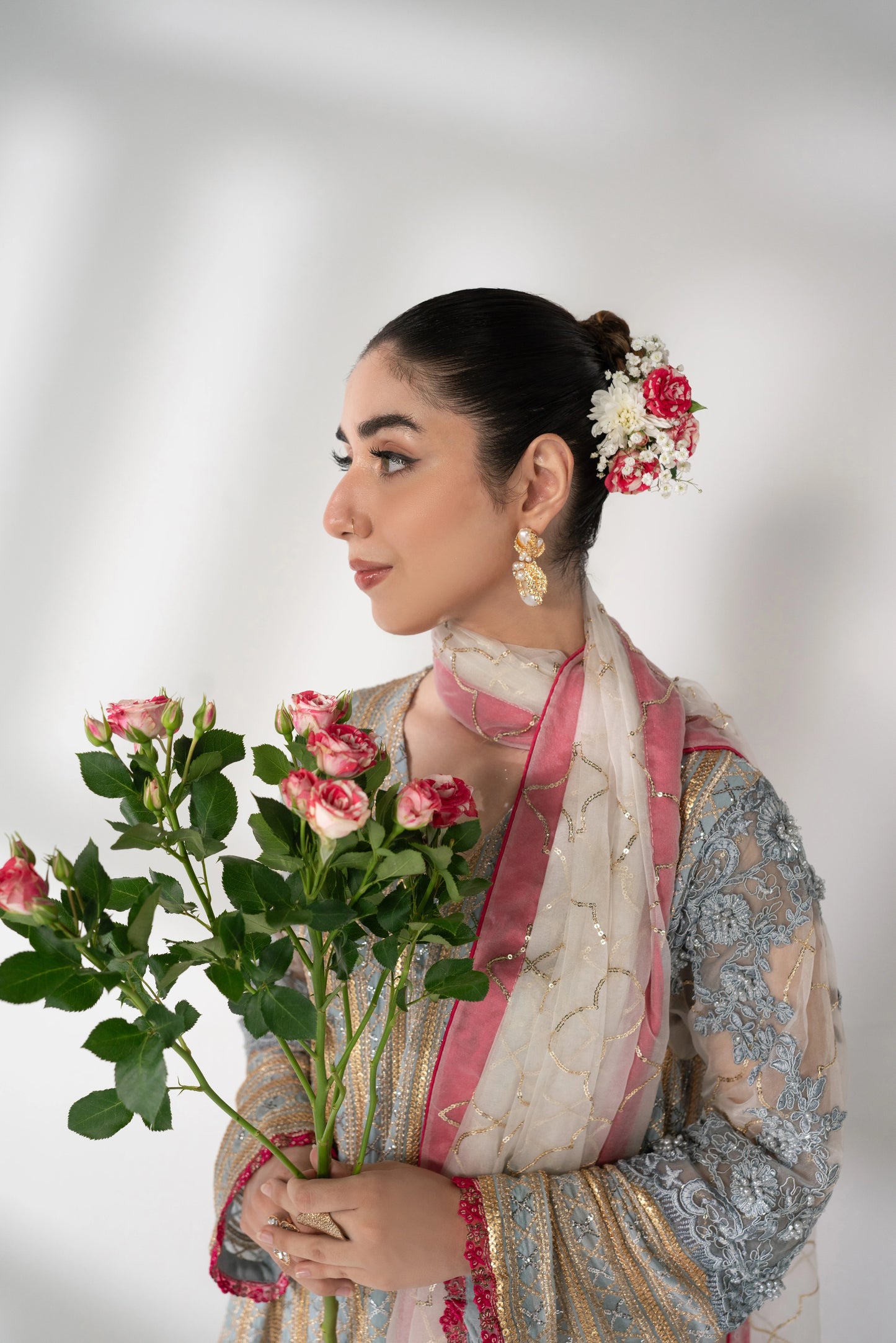 Ulfat - Embroidered Ice Grey Angrakha