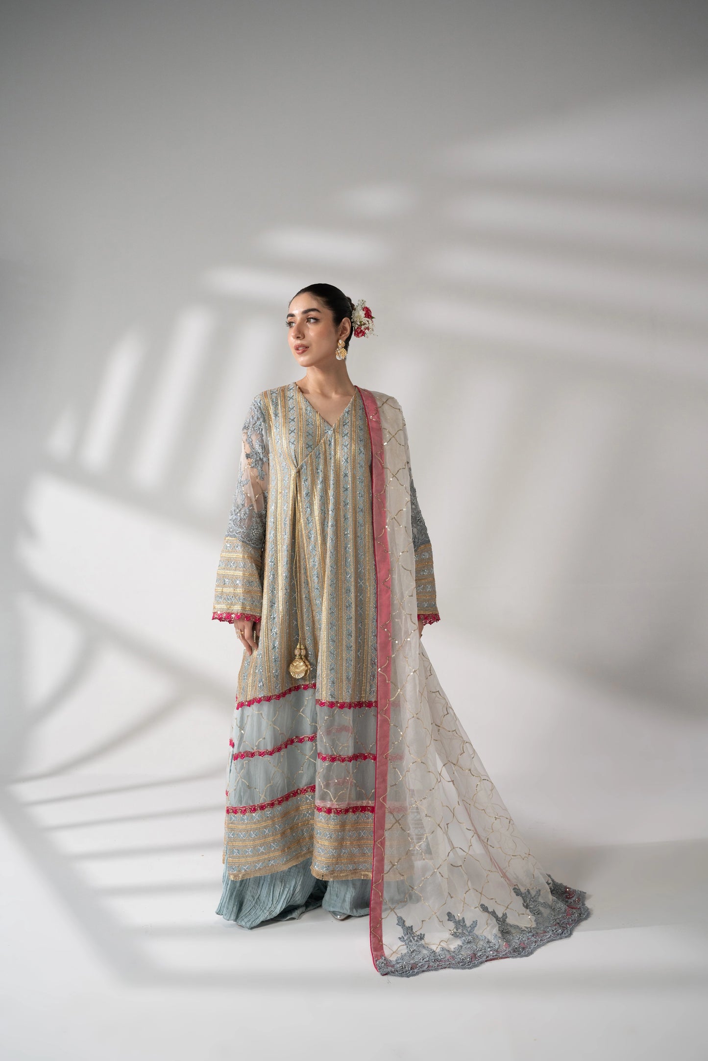 Ulfat - Embroidered Ice Grey Angrakha