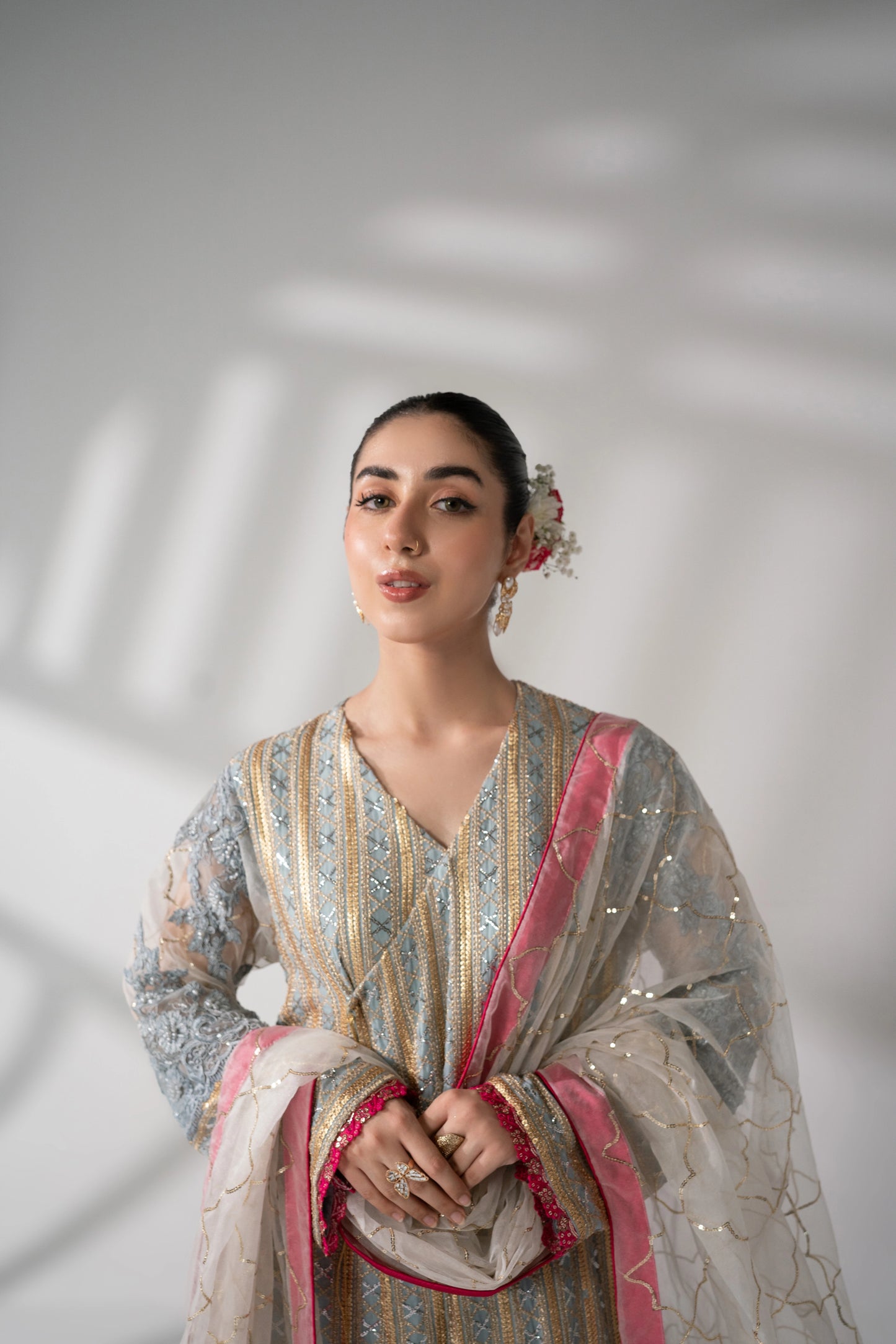 Ulfat - Embroidered Ice Grey Angrakha